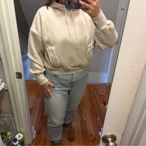 Aerie cloud fleece cropped Cream Hoodie